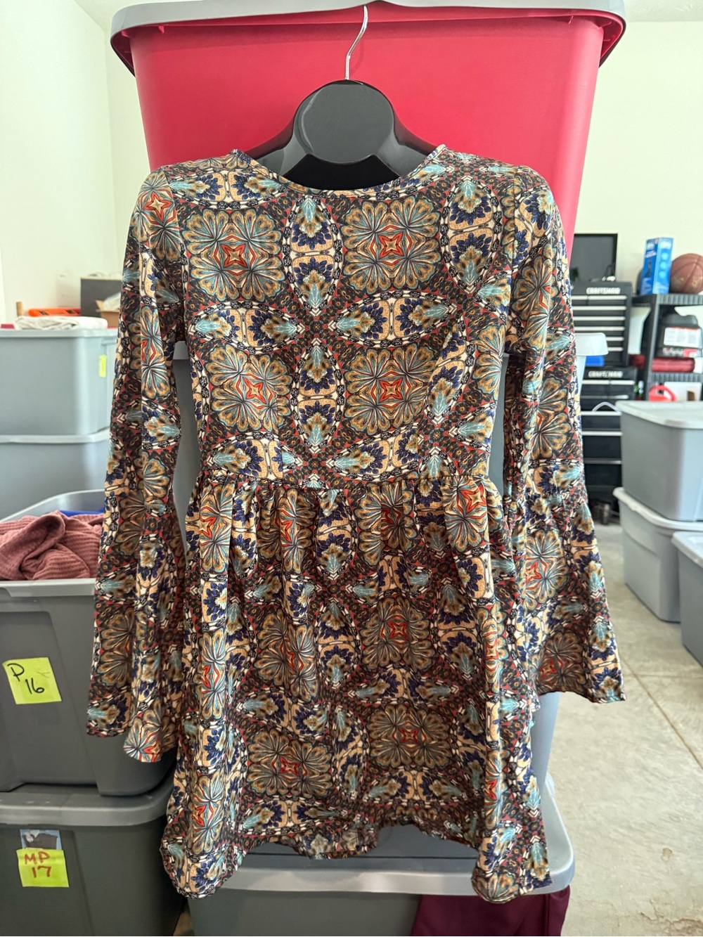 Boho Floral Long-Sleeve Mini Dress in Multi p16